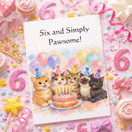 6th Birthday Card for Girls Whimsical Watercolor