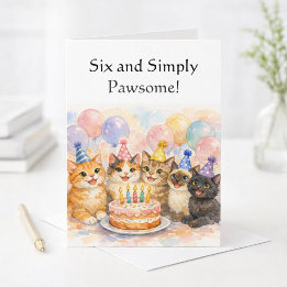 6th Birthday Card for Girls Whimsical Watercolor