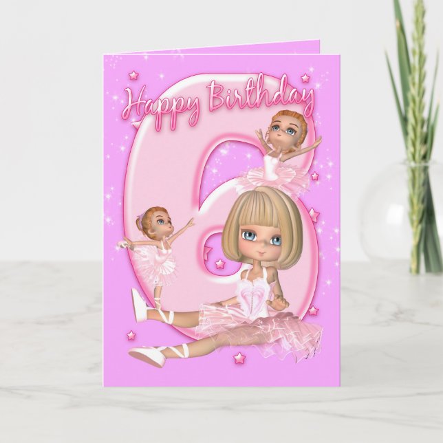 6th Birthday Card With Cute Ballerina (Front)