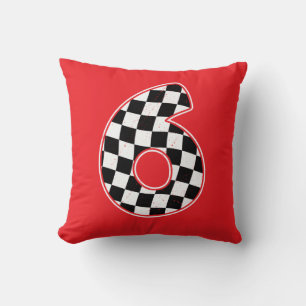 6th Birthday Checkered Number 6 Car Racing Flag  Throw Pillow