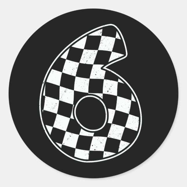 6th Birthday Chequered Number 6 Car Racing Flag  Classic Round Sticker (Front)