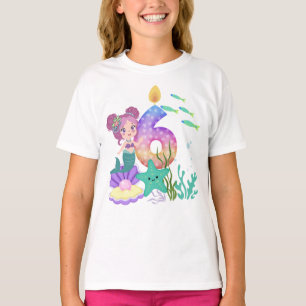 6th Birthday Colourful Mermaid & Sea Creatures T-Shirt