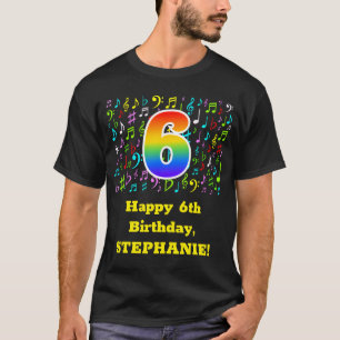 6th Birthday: Colourful Music Symbols, Rainbow 6 T-Shirt