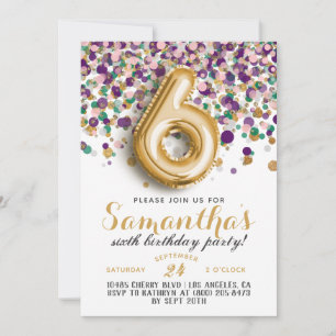 6th Birthday Confetti Invitation