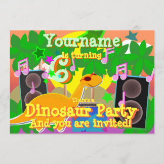 6th Birthday Cool Dinosaur DJ Party Invitations