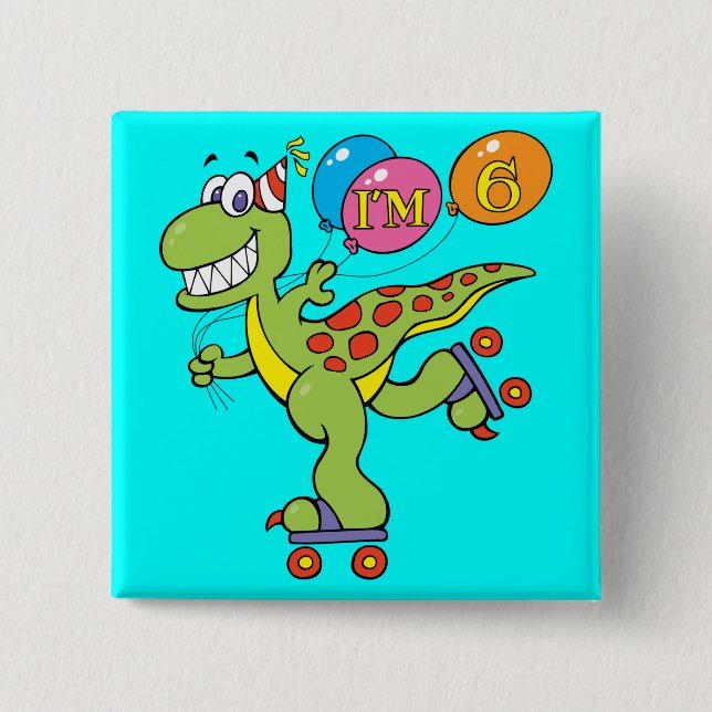 6th Birthday Dinosaur 2 Inch Square Button (Front)