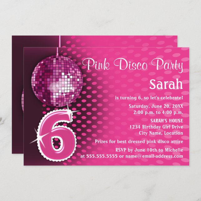 6th Birthday Disco Party Invitation (Front/Back)
