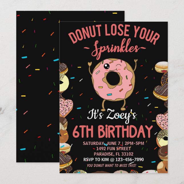 6th Birthday Doughnut Theme Sixth Bday Funny Quote Invitation (Front/Back)