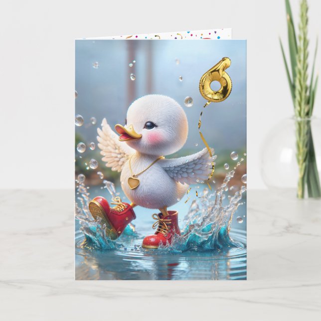 6th Birthday Duck Dancing In a Rain Puddle Card (Front)