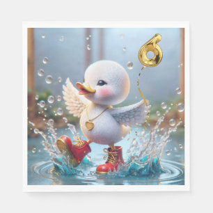 6th Birthday Duck Dancing In a Rain Puddle Napkin