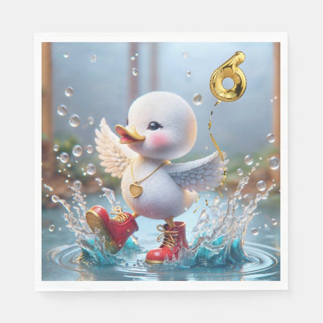 6th Birthday Duck Dancing In a Rain Puddle Napkin (Front)