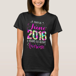 6th Birthday Floral For Girls Born In June 2016 T-Shirt
