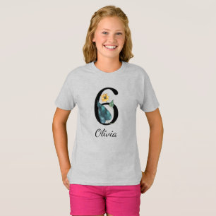 6th Birthday Floral Personalized Name T-Shirt