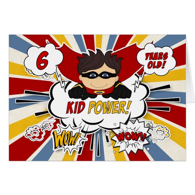 6th Birthday for Boys Super Kid Red Comic Book (Front Horizontal)