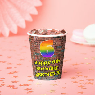 6th Birthday: Fun Graffiti-Inspired Rainbow 6 Paper Cups