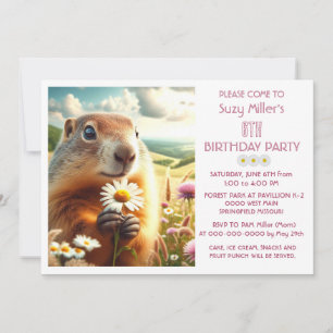 6th Birthday Girl Animal and Daisy Invitation
