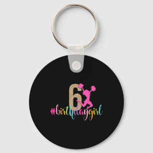 6th Birthday Girl Cheerleader Rainbow Cheerleading Keychain