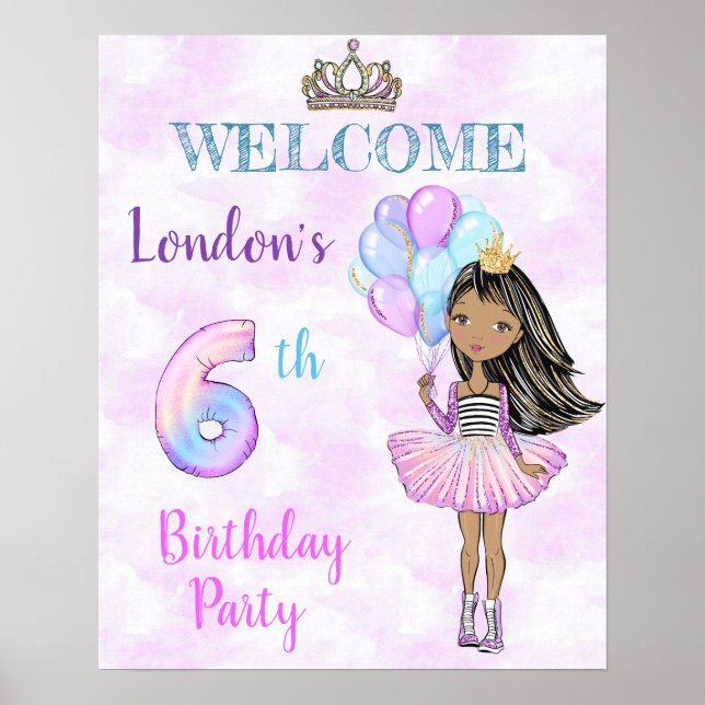 6th Birthday Girl Princess African American Poster (Front)