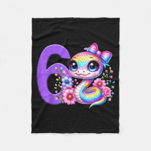 6th Birthday Girl Snake Party Rainbow Coquette Bow Fleece Blanket