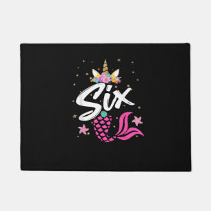 6th Birthday Girl Unicorn Shirt Mermaid Tail 6 Yea Doormat
