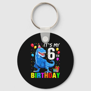 6th birthday happy 6 year t-rex shirt boys keychain