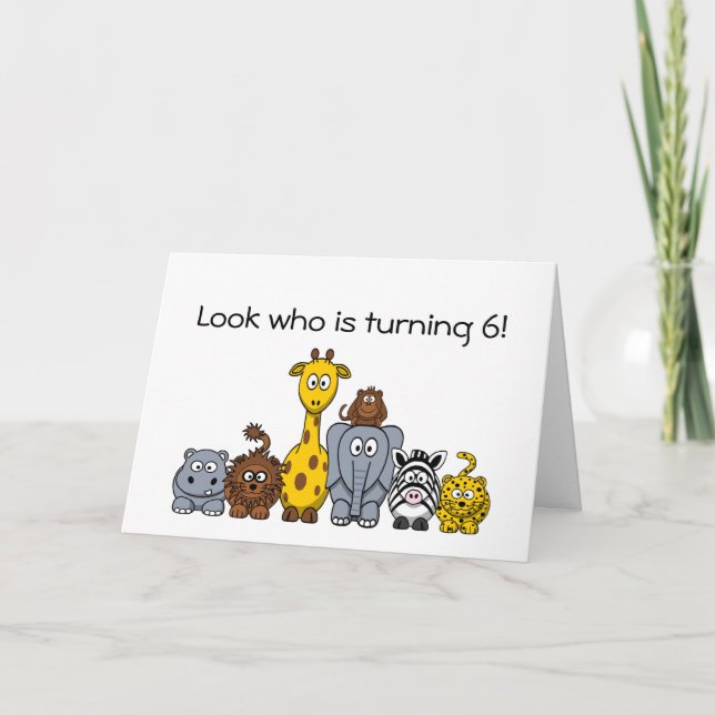 6th Birthday Invitation Cartoon Jungle Animals (Front)