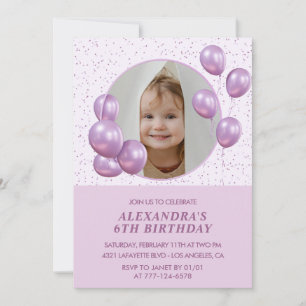 6th birthday invitations Balloons Photo Purple