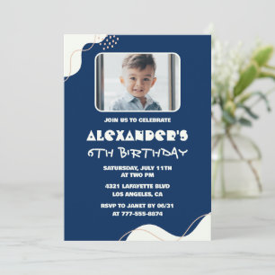 6th birthday invitations Boy Photo Simple Navy 