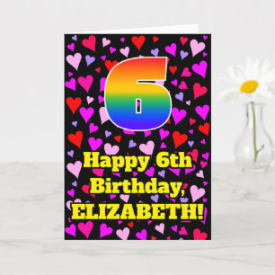 6th Birthday: Loving Hearts Pattern, Rainbow # 6 Card
