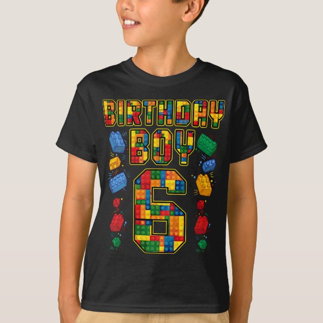6th Birthday Master Builder 6 Years Old Block Buil T-Shirt (Front)