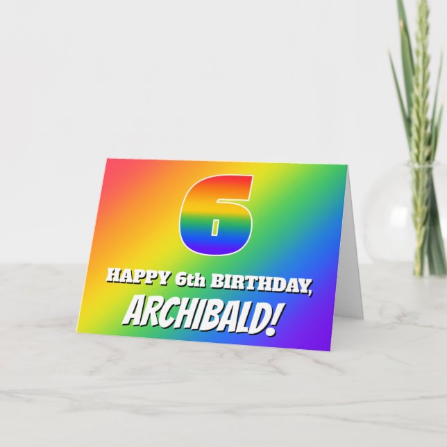 6th Birthday: Multicolored Rainbow Pattern # 6 Card (Front)