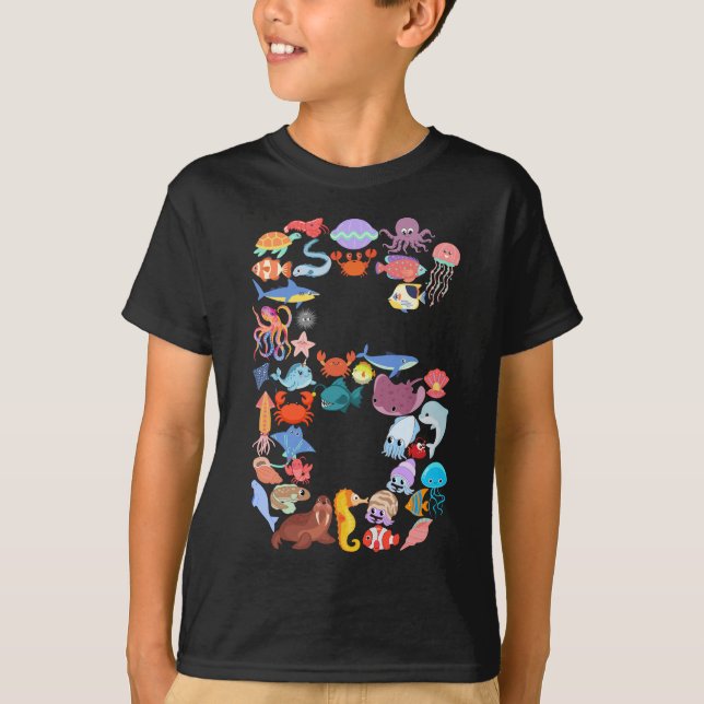 6th Birthday Ocean Sea Animals Theme 6 Year Old  T-Shirt (Front)