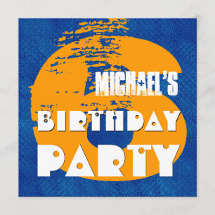 6th Birthday Party 6 Year Old Grunge Design Invitation