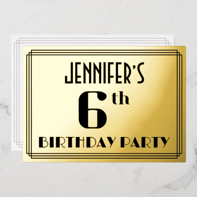 6th Birthday Party: Art Deco Look “6” and Name (Front/Back)