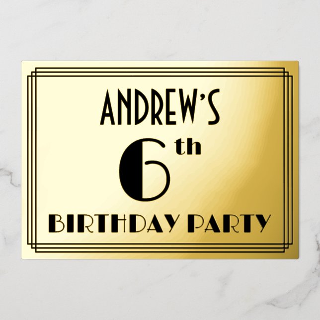 6th Birthday Party — Art Deco Look “6” + Name (Front)