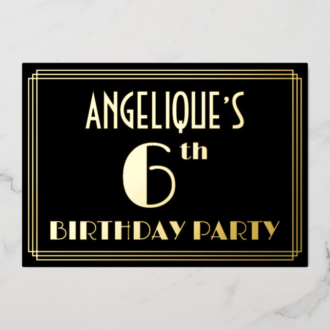 6th Birthday Party: Art Deco Look “6”, w/ Name (Front)