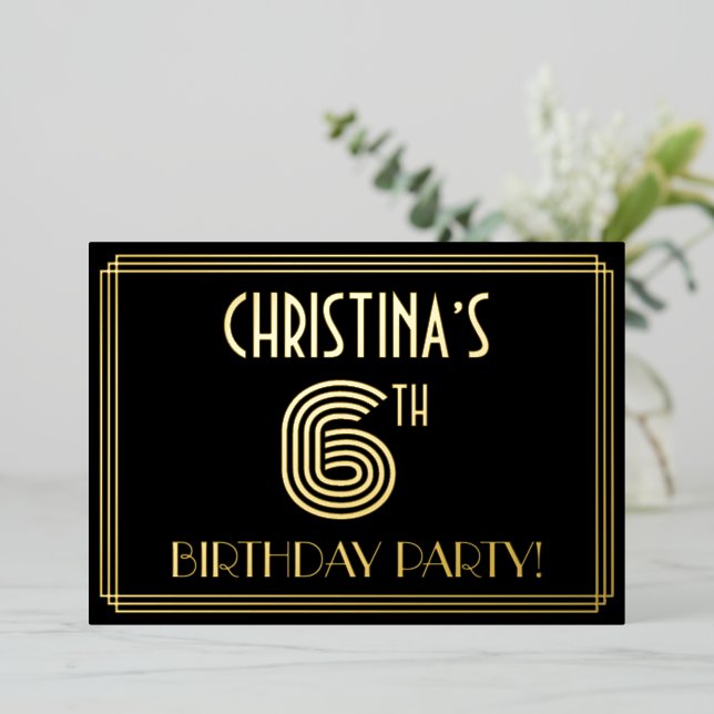 6th Birthday Party — Art Deco Style “6” + Name (Standing Front)