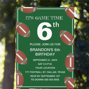 6th Birthday Party Football Green Sport Kids Boy Invitation