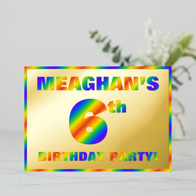 6th Birthday Party — Fun, Rainbow Spectrum “6” (Standing Front)