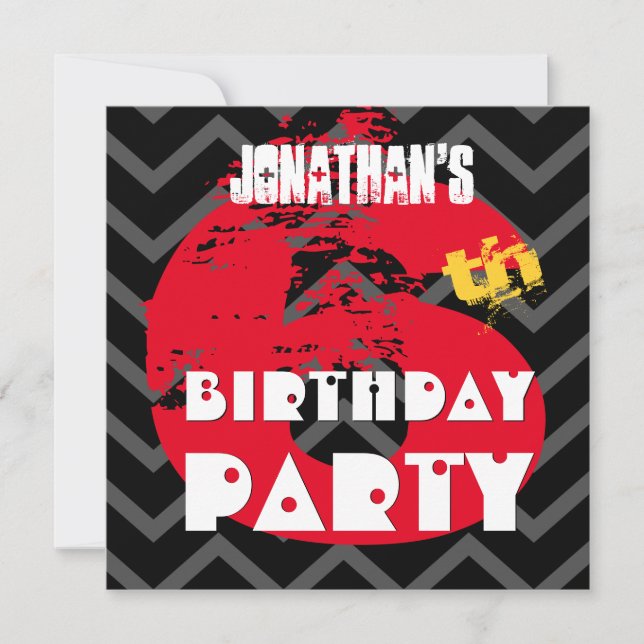 6th Birthday Party Grunge and Chevrons A06 Invitation (Front)