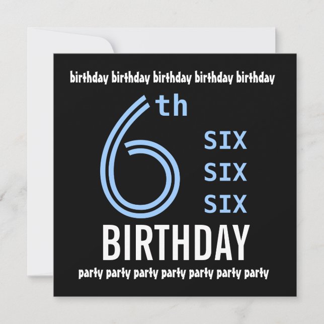 6th Birthday Party Modern Blue and Black G203 Invitation (Front)