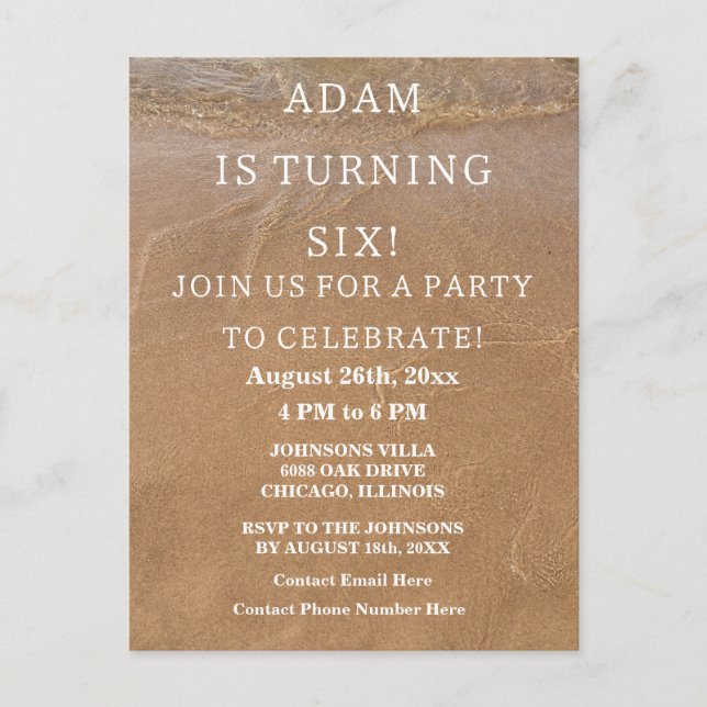 6th Birthday Party Sandy Beach Ocean Custom Age Postcard (Front)
