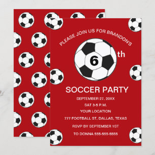 6th Birthday Party Soccer Red Boys Sports Invitation