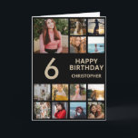 6th Birthday Photo Collage 13 Photos Black & Gold Card<br><div class="desc">6th Happy Birthday Photo Collage 13 Photos Black and Gold Birthday Card for Any Age. 1st 13th 15th 16th 18th 20th 21st 30th 40th 50th 60th 70th 80th 90th 100th, Any Ages. For further customization, please click the "Customize it" button and use our design tool to modify this template.</div>