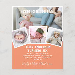 6TH Birthday Photo Collage Invite Boy Girl Mixed Flyer