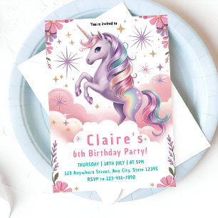 6th Birthday Pink & Purple Fantasy Invitation