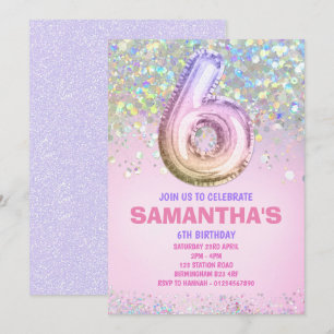 6th Birthday, Rainbow Glitter Birthday Invitation