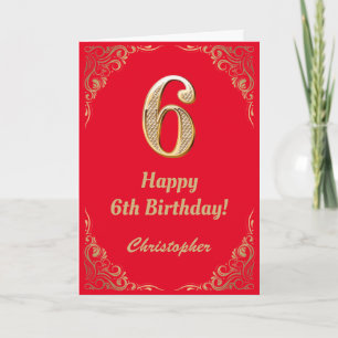 6th Birthday Red and Gold Glitter Frame Card