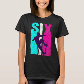 6th Birthday Retro Skateboard Skate 6 Years Old Bi T-Shirt