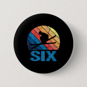 6th Birthday Retro Ski Skiing 6 Year Old Boys Girl 2 Inch Round Button